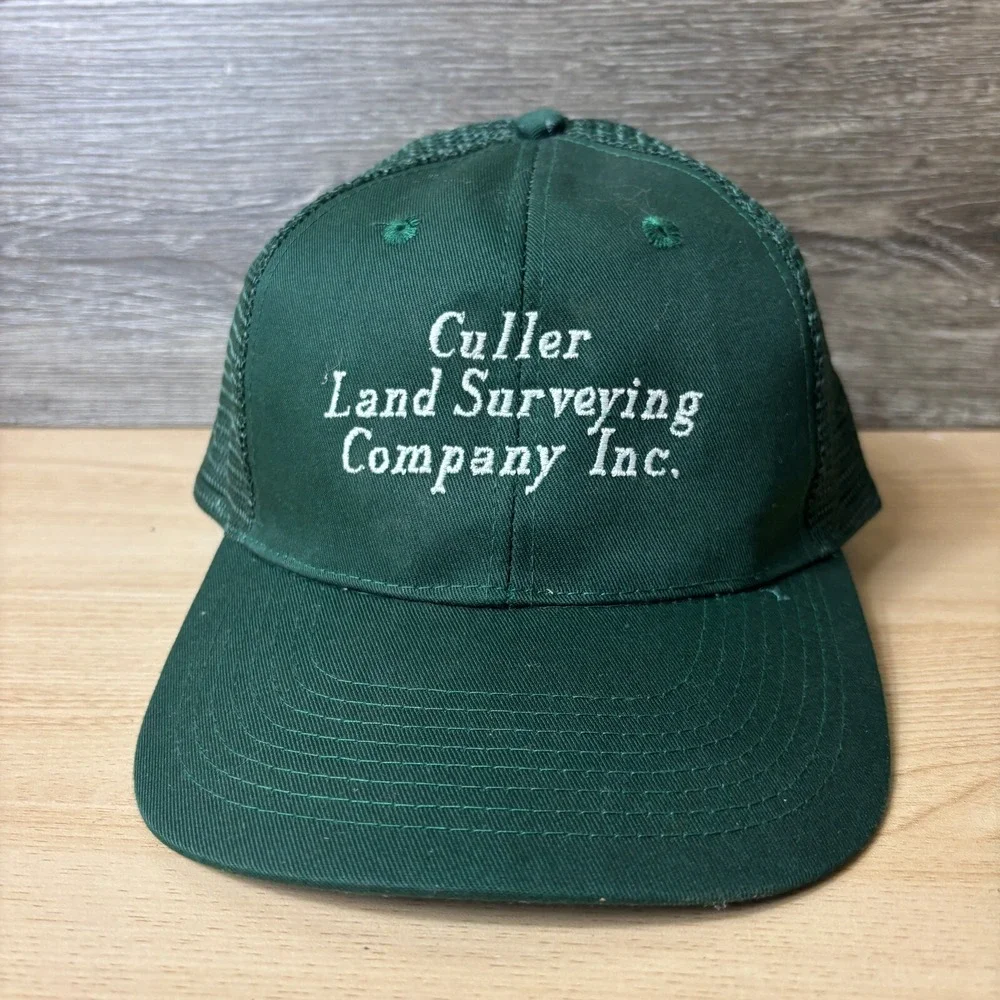 Vintage Culler Land Surveying Company Hat Cap Snap Back Green Adjustable‎